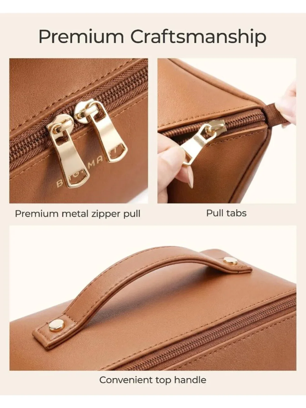 Travel Makeup Bag Set - 3 Pcs Cosmetic & Toiletry Organizer, Classic Brown